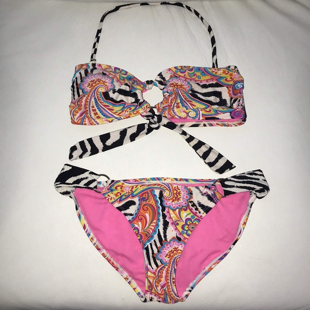 Colorful Paisley Print Halter Bralette Bikini